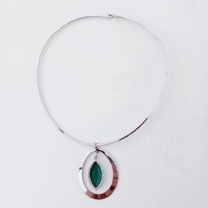 Danish Modern Hoop Necklace Vintage  Coventry Silvertone Green 1970s